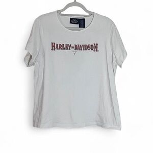 Harley-Davidson Western Graphic Tee Women’s 1W White Skull Biker Style